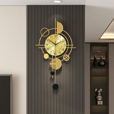 Imagem de JUJUDA Relógio de parede grande para decoração de sala de estar, relógio de parede moderno de metal dourado com pêndulo operado por bateria, sem tique-taque, para quarto, cozinha, escritório, 38 cm
