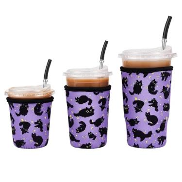 Imagem de Cavllson Bolsa térmica reutilizável de neoprene para bebidas geladas para café gelado para Starbucks Coffee, McCafe, Dunkin Donuts, Tim Hortons e mais, Black Cat-3 Pack