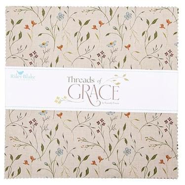 Imagem de Riley Blake Designs Threads of Grace Empilhador de 25,4 cm por Kassidy Grace | 42 quadrados de tecido pré-cortados | Algodão acolchoado floral | Estampas modernas vintage | Inspirada em Lori Holt