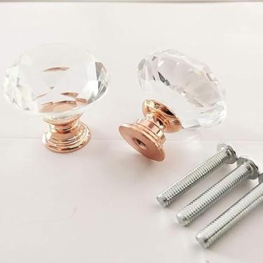 Imagem de Puxador de armário de liga de alumínio - cristal de ouro rosa de 30 mm com base transparente e parafusos M4 x 22 mm (pacote com 2)