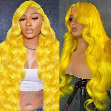 Imagem de Peruca frontal de renda Boumon Yellow Human Hair Body Wave 60cm