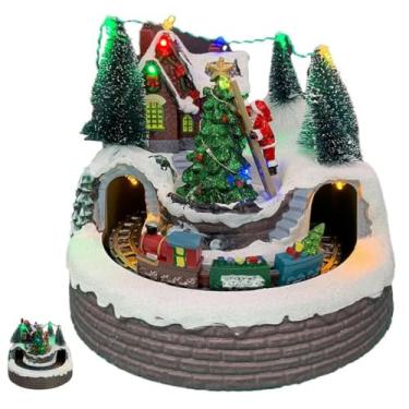 Imagem de Vila Natalina Natal Papai Noel Trem Movimento Enfeite Musical Natalino Luz LED Cenario Arvore de Natal Festa Fim de Ano