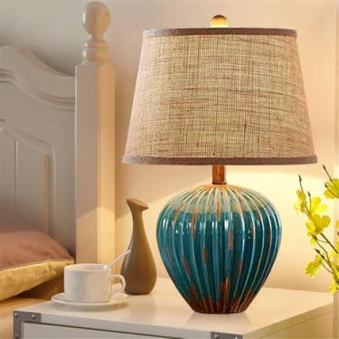 Imagem de Luminária de mesa contemporânea de cerâmica, estilo americano, luxuosa, com LED, para sala de estar, quarto, escritório, casa de campo, hotel ou mesa de cabeceira (Estilo 096B)