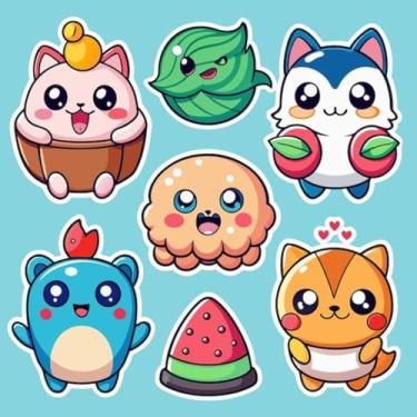 Imagem de Adesivo Decorativo Infantil Kawai com Sete Personagens Fofos para Quarto e Cadernos 40x40cm