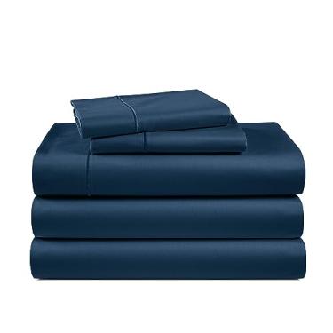 Imagem de LANE LINEN Lençóis King divididos 100% algodão egípcio para camas ajustáveis, lençóis de cama mercerizados de grampo longo, costura francesa reforçada com bolso profundo de 38 cm - Azul Estate