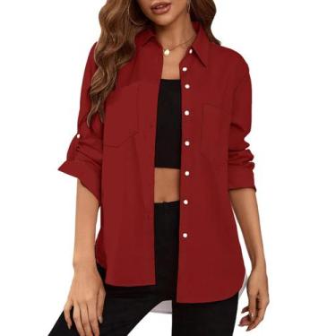 Imagem de Blusa feminina Deer Lady com botões, vermelha escura, tamanho M