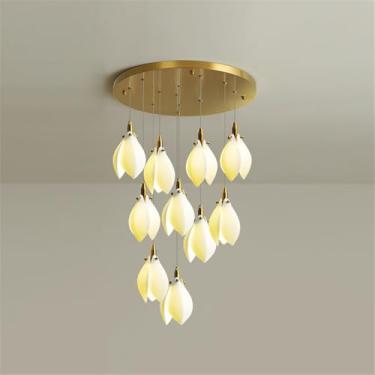 Imagem de Luminária pendente LED contemporânea para duplex, ideal para sala de estar, restaurante, quarto, villa ou hotel, com design giratório e 10 lâmpadas (AA).