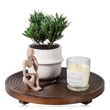 Imagem de Bandeja decorativa redonda para decoração de banheiro, suporte de madeira, organizador de bancada de cozinha para perfume, vela, planta, nogueira de 30 cm