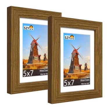 Imagem de SZYUU Conjunto de 2 porta-retratos 12 x 18 cm com vidro verdadeiro, resistente a arranhões, fácil de montar para exibição de parede ou mesa, decoração de escritório em casa (marrom rústico)