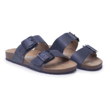 Imagem de Sandália Papete Slide Couro Feminina Calce Fácil Fivela Resistente Con