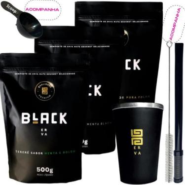 Imagem de Kit 3 Pacotes Black Erva Mate Tereré + Copo de Alumínio Térmico + Bomb