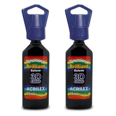 Imagem de Tinta Dimensional Relevo Brilhante 3D Color Preto Kit 2un Acrilex Idea