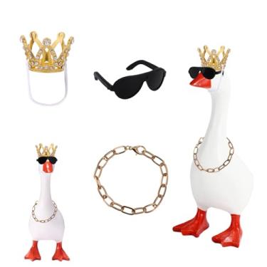 Imagem de 17,78cm Mini Escrivaninha Ganso Conjunto Roupa, Strass Ouro Coroa Óculos de Sol & Corrente Colar Estiloso Escrivaninha Ganso Acessórios para Magnético Gansos Chaveiro Escritório Casa Decoração