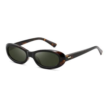 Imagem de Óculos de sol ovais retrô para mulheres e homens, modernos, pequenos, ovais, óculos de sol anos 90, óculos de sol vintage, Carapaça de tartaruga/verde