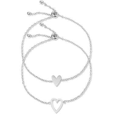 Imagem de 2 pulseiras de coração combinando, banhado a ouro, corrente delicada da amizade, joias ajustáveis, conjunto de pulseiras de coração, presente para mulheres, como acessórios de formatura, aniversário