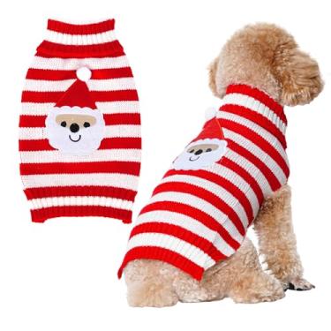 Imagem de YKYUASD Suéter de Natal para cães, listrado, Papai Noel, roupas quentes, roupas de Natal macias para animais de estimação para filhotes pequenos, cães, gatos, buldogue, gatinho, chihuahua bomei