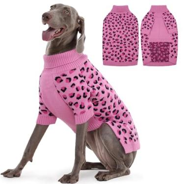 Imagem de ROZKITCH Suéteres de cachorro para clima frio, roupas quentes de inverno, suéter dobrável de gola rolê para animais de estimação para raças médias, buldogue Vizsla, buldogue inglês, rosa, GG