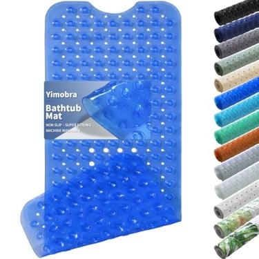 Imagem de Yimobra Tapete de banheira antiderrapante 102 x 40 cm, tapete de chuveiro extra longo com orifícios de drenagem, tapetes de banho de bebê laváveis na máquina, ventosas fortes para piso de banheiro