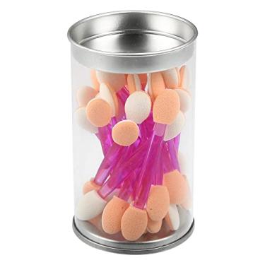 Imagem de 25 aplicadores de esponja de sombra dupla face com recipiente, pincel de sombra, aplicador de maquiagem, roxo e branco