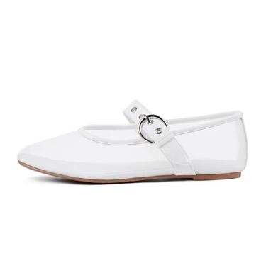 Imagem de Migpuel Sapatilhas femininas de malha leopardo bico redondo Mary Jane Sapatilhas de balé com fivela sem cadarço casual respirável, Malha branca, 40