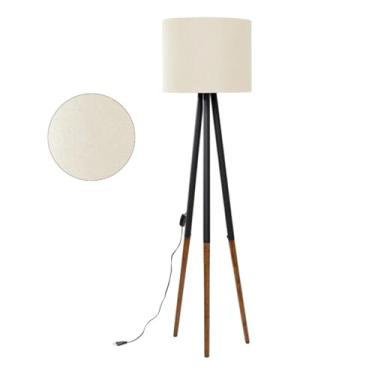 Imagem de Luminária Ranna Cúpula em Tecido Palha com Tripé em Ferro e Madeira Maciça