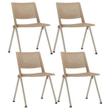 Imagem de Kit 04 Cadeiras Empilhável Fixa Lift F02 Base Aço Nude - Lyam Decor
