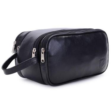 Imagem de Necessaire de Couro Masculina Grande Espaçosa Premium 3 repartoções e 