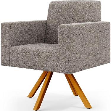 Imagem de Poltrona Giratória Base De Madeira Bouclê Bege