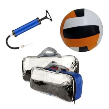 Imagem de Rede de Vôlei 9,5m x 1m com Faixa Superior + Bola de Vôlei e Bolsa para Transporte(Rede + Bola + Bomba ar Bola)