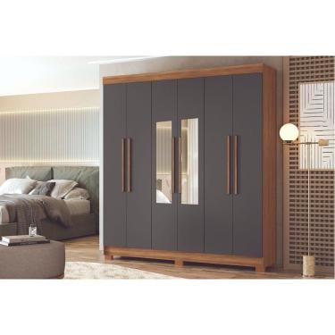 Imagem de Guarda Roupa Casal 6 Portas (2 C/ Espelho) E 2 Gavetas C/ Pés Toledo Jatobá/grafite - Santos Andirá