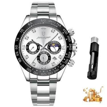 Imagem de Relógio Masculino De Luxo, à Prova D'água, Com Mostrador Luminoso, Data e Cronógrafo, Em Aço encerrado, Relógio Esportivo De Quartzo Para Homens.629-branco-prateado