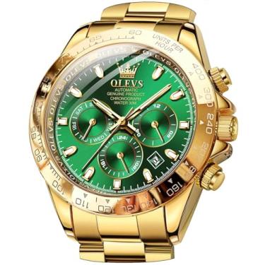 Imagem de OLEVS Relógio de pulso masculino esqueleto de luxo com diamante, automático, mecânico, automático, luminoso, à prova d'água, Verde, 6638