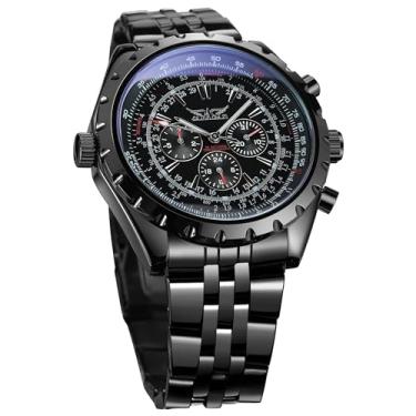 Imagem de WENFVVIN Relógio masculino mecânico à prova d'água com cronógrafo, aço inoxidável, automático, data semana, Preto, Tendência