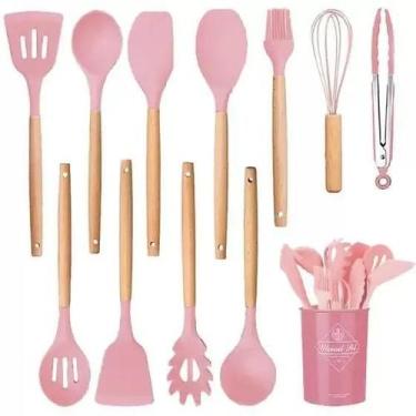 Imagem de Kit de Utensílios Para Cozinha 12 Peças, de Silicone e Cabo de Madeira