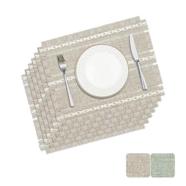 Imagem de Privalace 45,7 x 30,5 cm, jogo americano de tecido, conjunto de 6, tapetes de mesa laváveis com borlas macias, duráveis, linho, tecido de algodão, resistente a manchas, antiderrapante, para mesa