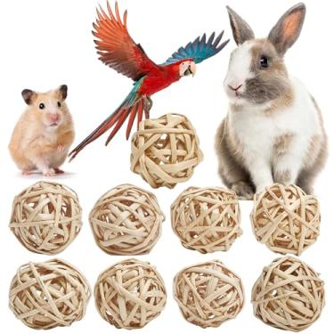 Imagem de 9 bolas de salgueiro para coelhinhos, brinquedos de mastigação de ratã, vime de ramo natural de 5,3 a 5,8 cm, petisco ocupado para ratos, coelhos, chinchilas, porquinhos-da-índia, hamsters, gerbos