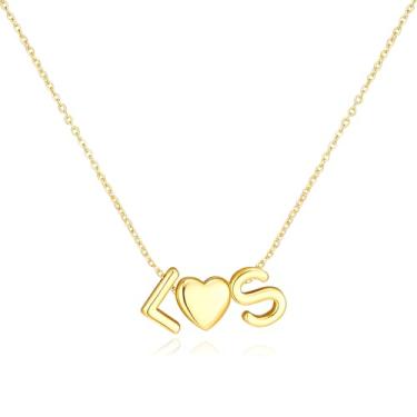 Imagem de adoyi Colares com inicial para mulheres, banhado a ouro 14 quilates, com letras de bolhas, colar delicado coração A-Z, colar com pingente de inicial, presentes de aniversário para mulheres, joias, 14