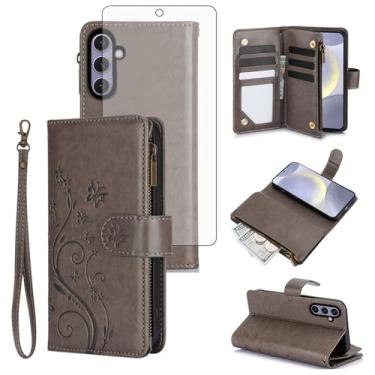 Imagem de Asuwish Capa de celular para Samsung Galaxy S25 FE 5G carteira celular com protetor de tela de vidro temperado alça flor flip zíper porta-cartão slot suporte S 25 EF S25FE 25S 25FE mulheres meninas