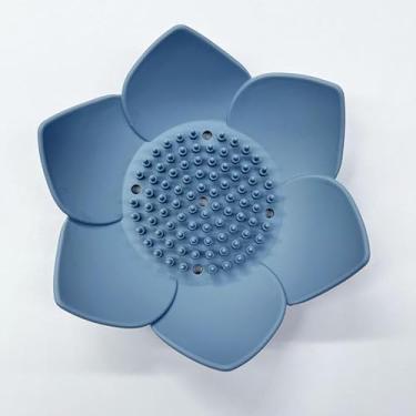 Imagem de Lotus Design Caixa de sabão de silicone antiderrapante drenagem durável fácil de limpar azul branco padrão floral para chuveiro toucador e viagens, azul