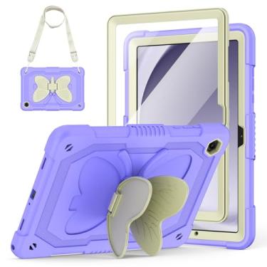 Imagem de Hogenl Capa para Samsung Galaxy Tab A9+ Plus com protetor de tela, Galaxy Tab A9+ 27.9 cm 2023 lançado com alça de ombro com suporte de borboleta, capa à prova de choque para crianças meninas, roxo