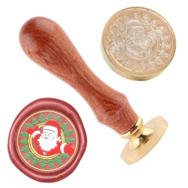 Imagem de Carimbo de lacre de cera de Natal Papai Noel carimbo de latão e uma alça de madeira carimbos cabeça para cartões de Natal festa convites carta envelope cartões presentes