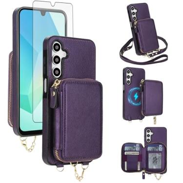 Imagem de Capa de telefone para Samsung Galaxy A17/A26 5G carteira com zíper capa protetora de tela transversal alça magnética destacável compatível com bloqueio de RFID MagSafe Flip A 17 26 17A roxo escuro