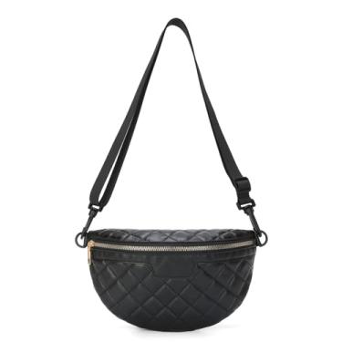 Imagem de BIGCOWCOW Bolsa tiracolo acolchoada para mulheres, pochete espaçosa e leve bolsa de cinto, bolsa tiracolo casual, Preto, Small, Bolsa tiracolo