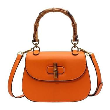 Imagem de Bolsa feminina pequena tiracolo feminina com fivela dourada bolsa de couro com design moderno, Laranja, Bolsas femininas