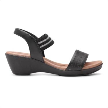 Imagem de Sandália Usaflex Anabela Elástico Tiras Feminina (Preto/Marrom, BR, Adulto, Numérico, 37)