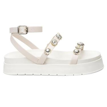 Imagem de Sandália Papete Birken Feminina Tiras Detalhes em Metal Off White Verão Primavera Praia Fivela Moda Blogueira (BR, Adulto, Numérico, 38)