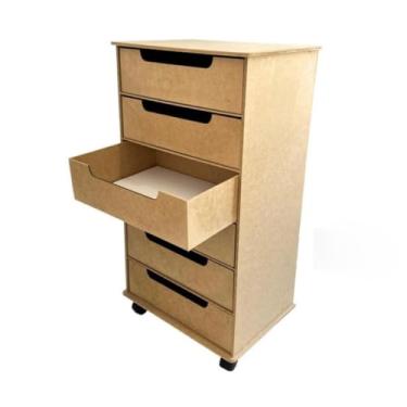 Imagem de Gaveteiro MDF 6 Gavetas com Rodas Organizador Decorativo para Escritório