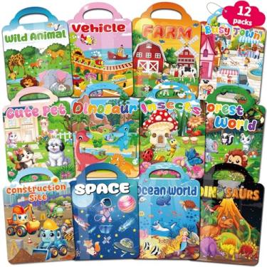 Imagem de Kalysky Conjunto de 12 livros de adesivos reutilizáveis para crianças de 2 a 4 e 1 a 3 anos, livros de atividades de adesivos 3D fofos, lembrancinhas de festa de aniversário
