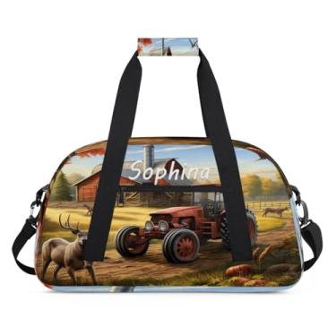 Imagem de Bolsa esportiva personalizada, caminhão de desenho animado colorido com nome, bolsa de dormir personalizada, bolsa de fim de semana, bolsa de treino para dança, balé, academia, ginástica, mala, viagem