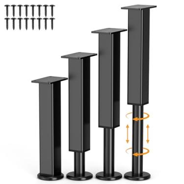Imagem de Smipam 4 peças de pernas de metal ajustáveis para móveis, 25,4 a 45,7 cm, pernas de sofá de substituição resistentes com base antiderrapante de borracha, elevadores de pés de suporte de cama para sofá